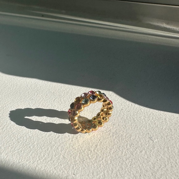 J Crew Crystal Bezel Ring multi color gold plated ring, size 6 - Picture 4 of 4